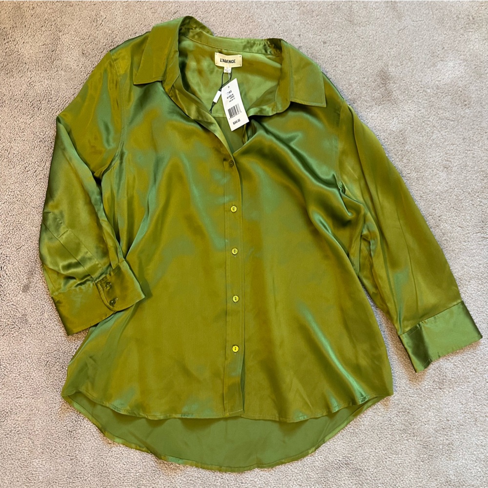 L’agence Silk Blouse Blouse in Olive Green